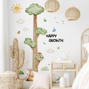 Calcomanías de pared con gráficos de altura, pegatinas para gráficos de crecimiento de niños, decoración de pared para guardería, regla para gráficos de crecimiento de árboles para niños, arte de pared de bosque para dormitorio infantil