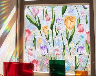 Tulip Static Sticker Window Film,Flower Window Clings,Static Cling Decal for Window Decor,Gift for Mom, Window Sticker,Spring Decor