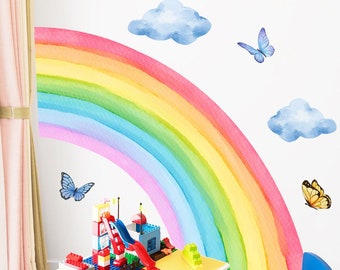 Large Boho Rainbow Wall Decal for Kids Bedroom,Peel and Stick,Removable Pastel Half Rainbow Nursery Wall Sticker,Girl's Room Decor