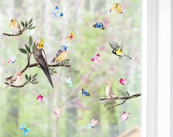 Window Decals,Flower and Bird Static Cling Window Sticker,Spring Flower Window Clings,Static Cling Decal for Window Decor