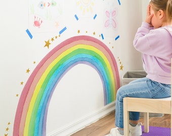Large Pastel Rainbow Wall Decal for Nursery,Watercolor Boho  Rainbow Wall Stickers,Kidsroom Decor,Nursery Wall Sticker, Baby Bedroom Decor
