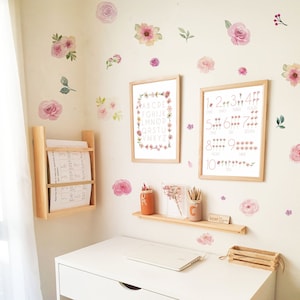 Flower Wall Stickers, Removable Girl&#39;s Bedroom Wall Decals, Floral Stickers for Kids Room Decor, Nursery Wall Stickers, Flower Wall Art,Pink