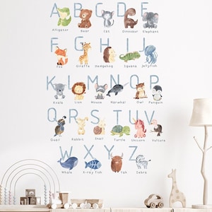 Alphabet Wall Decals for Nursery,Animal Alphabet Decal,Kids Room Alphabet Wall Sticker,Baby Room Stickers,ABC Education Decals,Nursery Decor