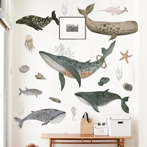 Sea Life Wall Decals,Ocean Animals/Whales Wall Stickers for Boys Room Decor,Playroom Wall Art,Kids Room Wall Decor,Nursery Wallpaper