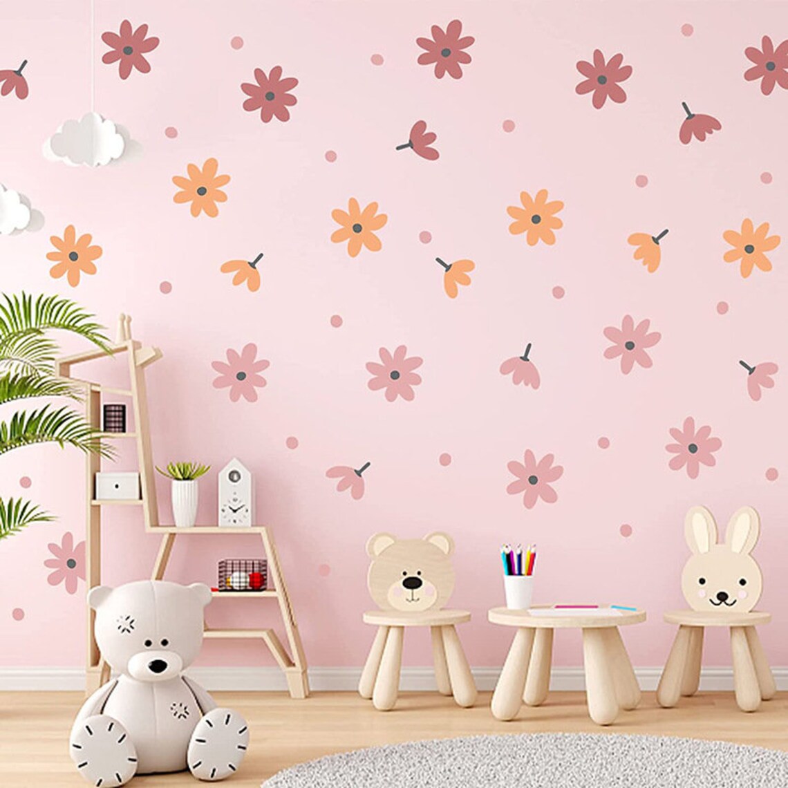 Wildflower Wall Decalgirls Bedroom Wall Stickersfloral Wall Etsy