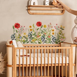 Watercolor Floral Wall Border Sticker: Nursery & Kids Room Decor