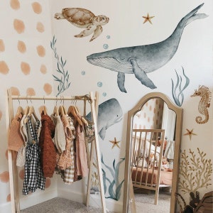 Ocean Life Wall Decals for Nursery Decor,Kids Room Decor,Underwater Marine Animals Sticker Set with Whales, Sea Turtle ,Boy's Bedroom zdjęcie 5