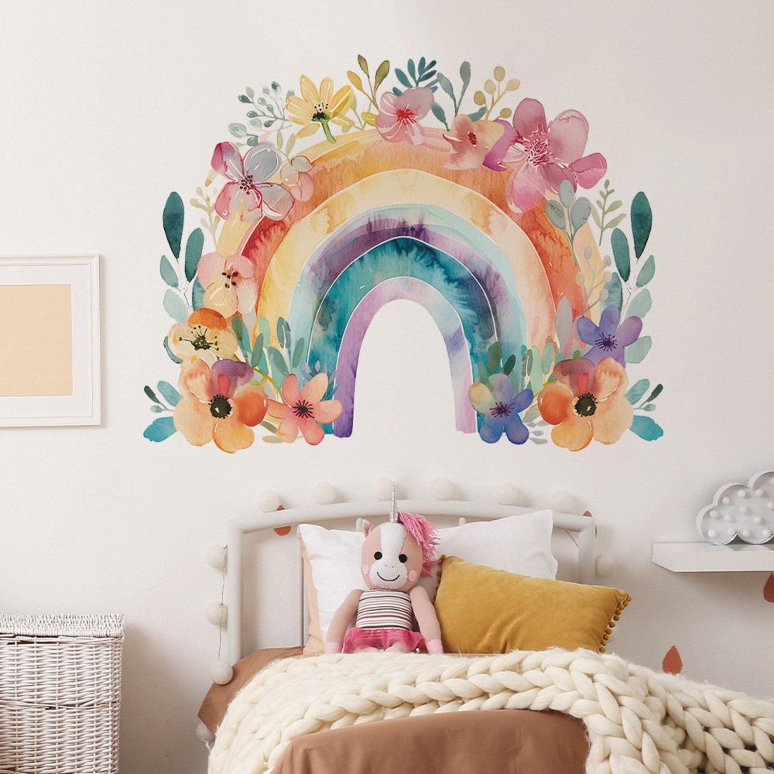 Watercolor Floral Rainbow Wall Decal: Boho Nursery Decor - Etsy
