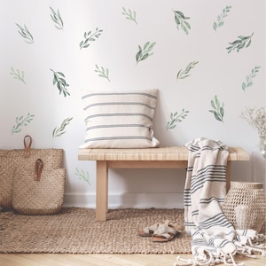 Watercolor Green Leaves Wall Decals: Removable Nursery Decor