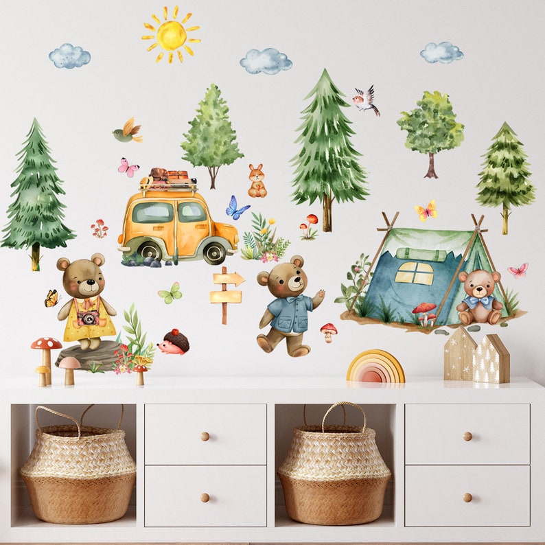 Bear Family Children's Room Wall Sticker, Kids' Bedroom Forest Wall Art, Nursery Woodland Forest Wall Decals Nursery Decor image 6