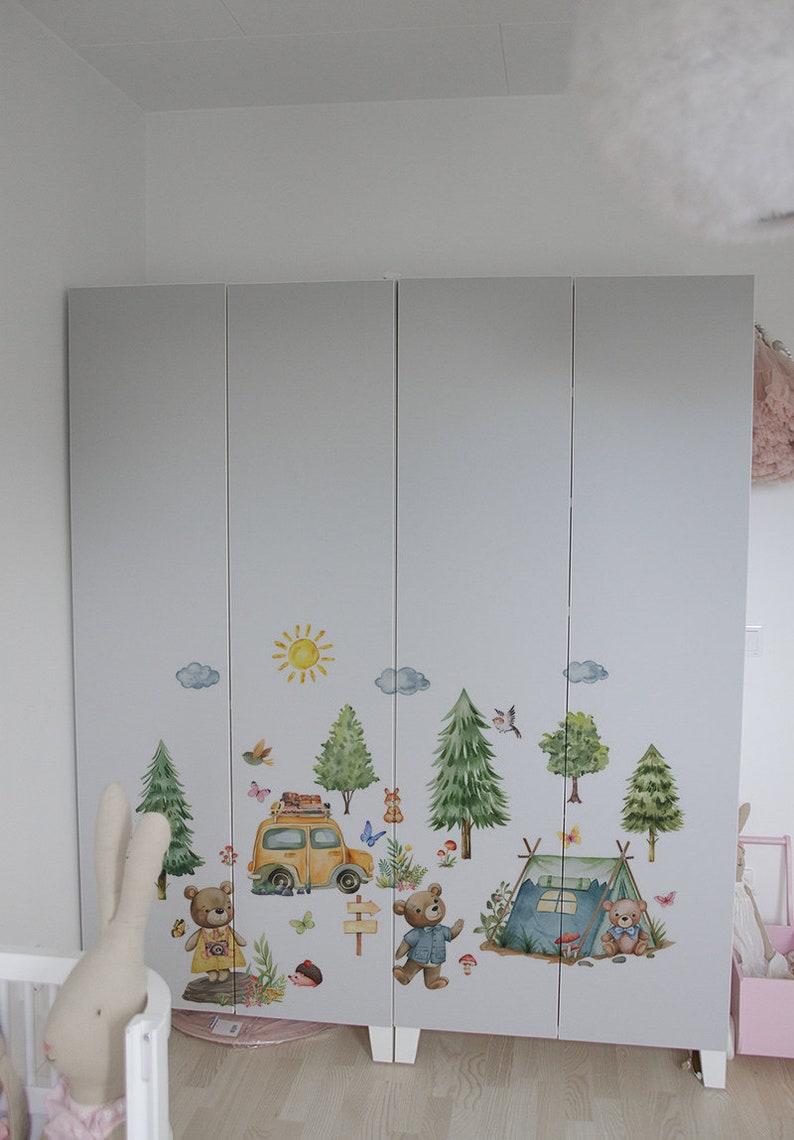 Bear Family Children's Room Wall Sticker, Kids' Bedroom Forest Wall Art, Nursery Woodland Forest Wall Decals Nursery Decor image 5