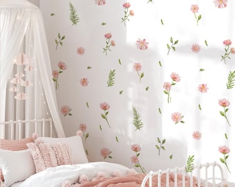 Stickers muraux floraux pour chambre d'enfant et de bébé, Stickers muraux pour chambre de fille, Art mural fleuri