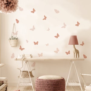 Pastel Room Decor-48 Pcs Pink Butterfly Wall Decals for Nursery Wall Decor,Boho Muted Wall Stickers for Girls Bedroom,Butterfly Wall Art