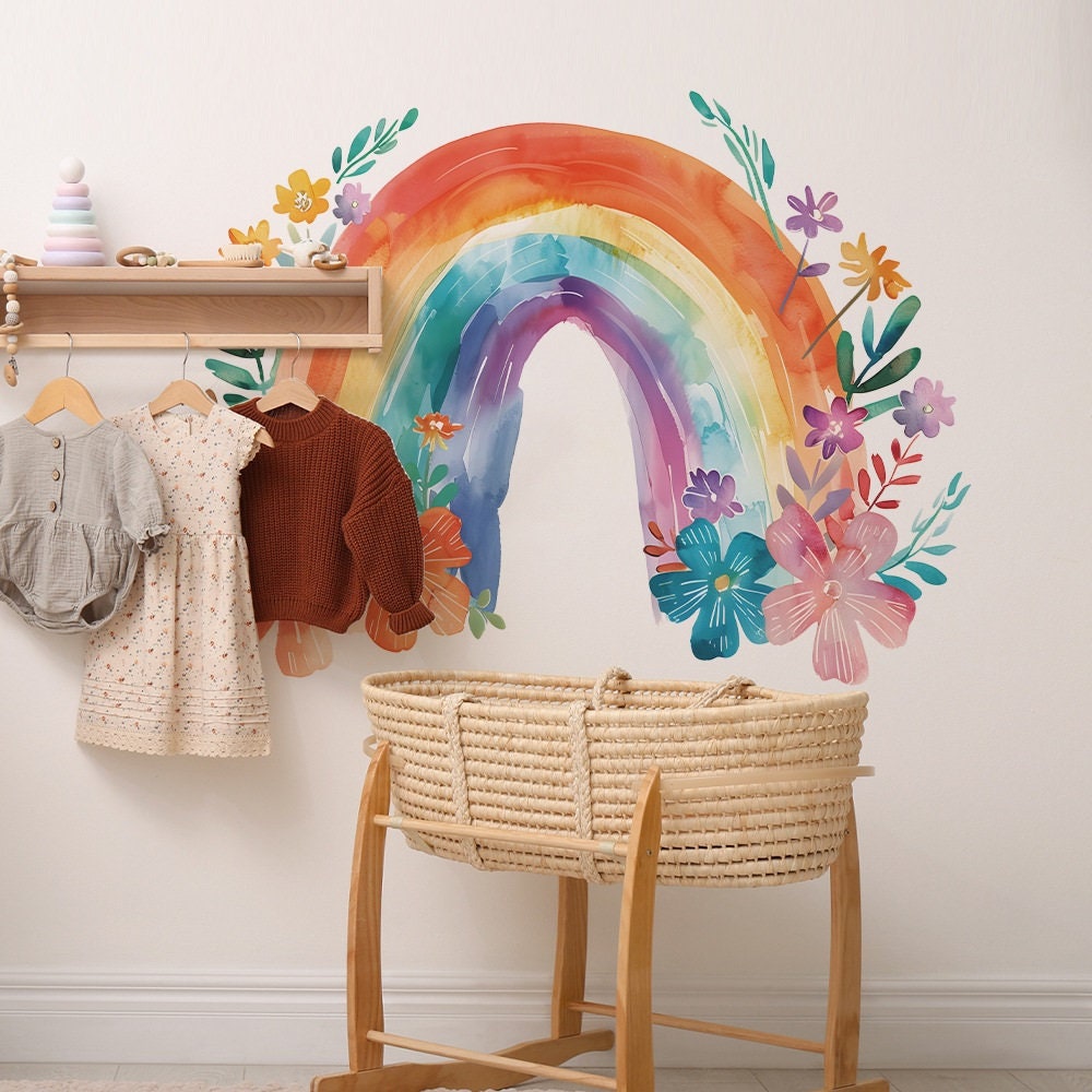 Watercolor Floral Rainbow Wall Decal: Boho Nursery Decor - Etsy