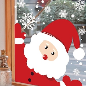 Santa Peeping Christmas Window Static Cling Sticker Christmas Decorations Indoor Christmas Window Decals Christmas Shop Window Display