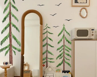 Pine Trees Wall Decals Kids Bedroom Decor, Set of 3, Forest Wall Sticker for Nursery Removable Wall Decals, Neutral Wall Decal Kidsroom