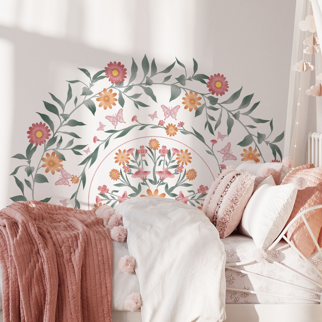 Bedhead Floral Wall Decals for Girls Bedroom Decor Floral Arch Wall