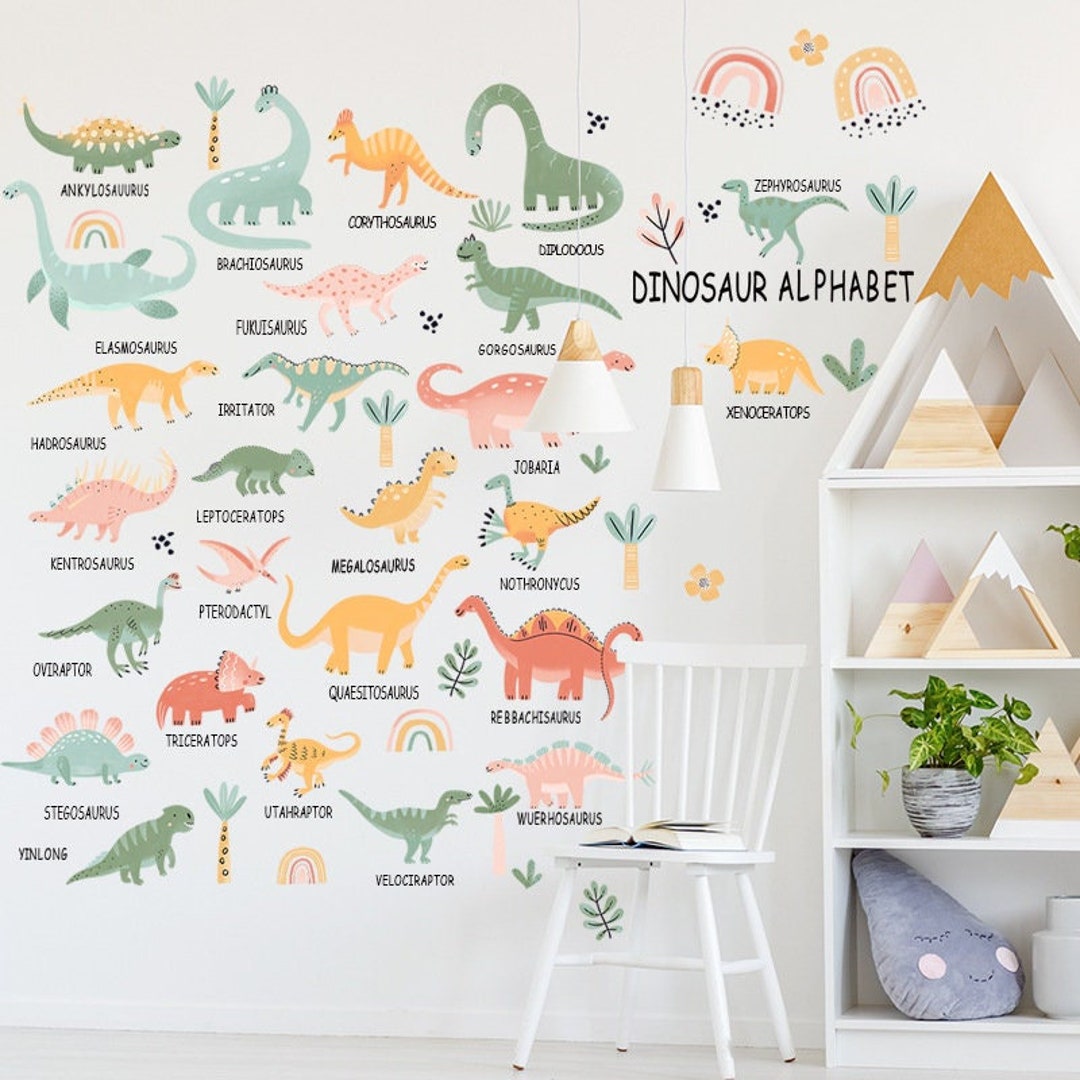 Dinosaur Wall Decals: Rainbow Dinos, Nursery & Kids Room Decor - Etsy
