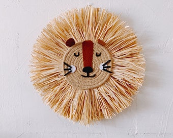 Lion Face Raffia Wall Hanging,Safari Jungle Nursery Decor,Lion Head Boho Kids Room Decor Wall Art, Birthday's Gift,Lion Nursery Wall Decor