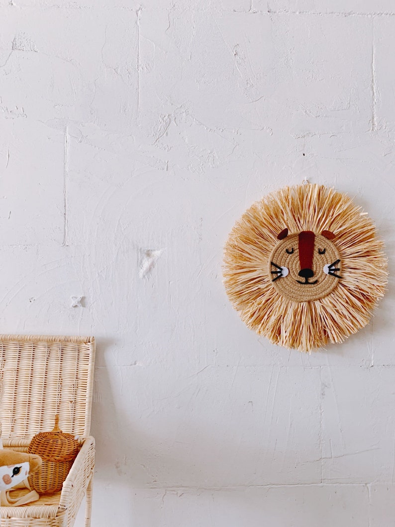 Lion Face Raffia Wall Hanging,Safari Jungle Nursery Decor,Lion Head Boho Kids Room Decor Wall Art, Birthday's Gift,Lion Nursery Wall Decor image 4