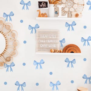 Cute Blue Bow Wall Decals for Girls&#39; Bedroom Decor,Bow Wall Stickers Nursery Decor,Kids Room Wall Stickers Removable Peel and Stick Vinyl