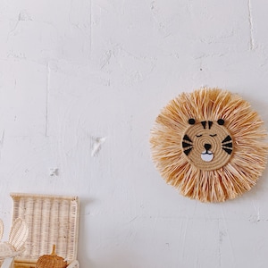 Lion Face Raffia Wall Hanging,Safari Jungle Nursery Decor,Lion Head Boho Kids Room Decor Wall Art, Birthday's Gift,Lion Nursery Wall Decor image 5