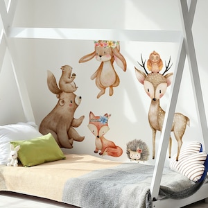 Woodland Animal Wall Decals for Nursery Decor,Kids bedroom Animal Wall Sticker ,Bear Cub Deer Rabbit Fox Squirrel Wall Decal,Children&#39;s Room