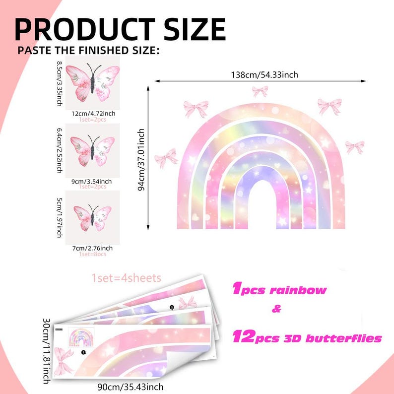 Large Pink Rainbow Wall Stickers for Nursery Decor,kids Bedroom Wall