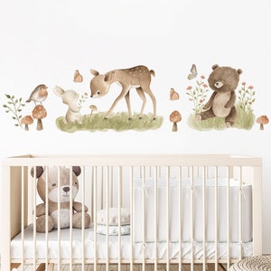 Woodland Wall Stickers for Nursery,Forest Animal Wall Sticker for Kids Bedroom,Woodland Forest Watercolour Wall Decals,Children's Room Decor