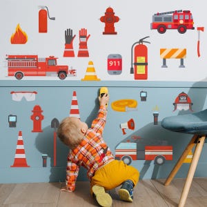 Naklejki ścienne Fire Rescue do pokoju chłopców, wystrój pokoju dziecięcego Fire Hydrant/Hełm, Peel & Stick Vinyl Art, pomysły na pokój dziecięcy, naklejka ścienna do pokoju chłopców