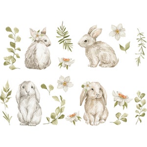 Bunny Wall Decals for Kids Room, Cartoon Rabbit Nursery Stickers, Removable Peel and Stick Vinyl Decor, Woodland Animal Theme, Baby Room Art