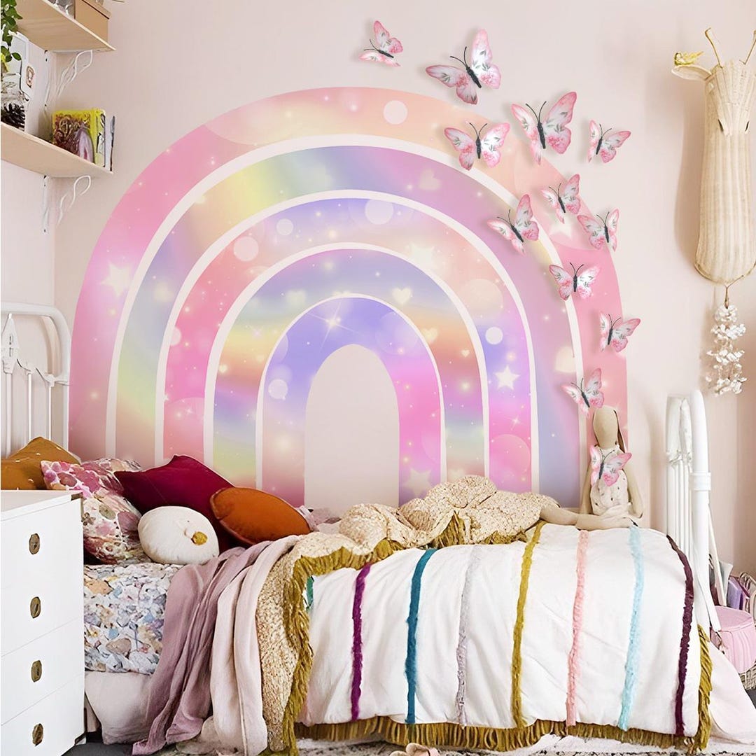 Large Pink Rainbow Wall Stickers for Nursery Decor,kids Bedroom Wall