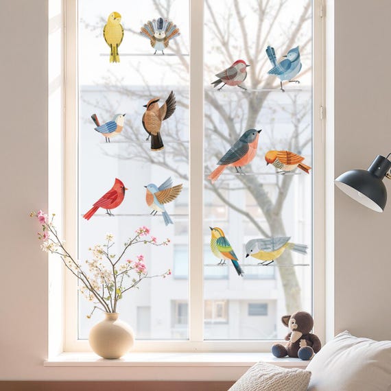 Cartoon Bird Wall Decals & Window Clings - Double-Sided Nursery Decor - Static Cling for Glass or Self-Adhesive Vinyl for Walls