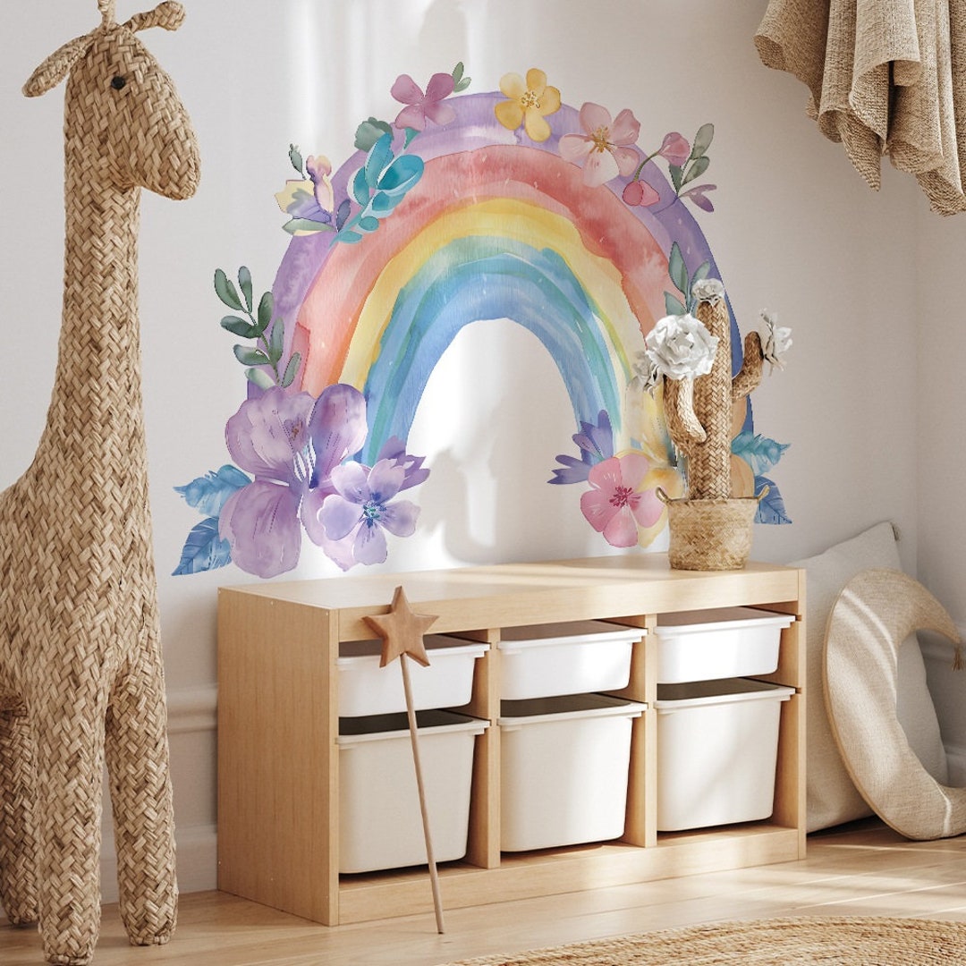 Watercolor Floral Rainbow Wall Decal: Boho Nursery Decor - Etsy