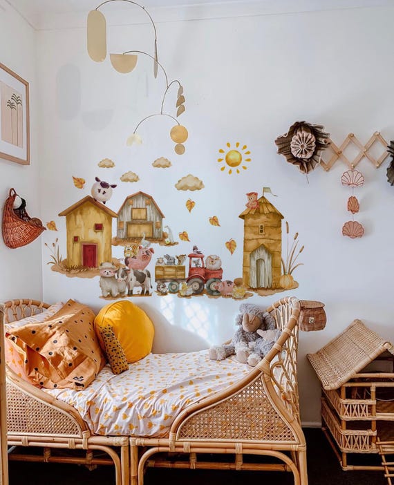 Farm Wall Decals For Nursery - 38 Peel & Stick Stickers, Barn, Animals, Easy To Apply, Repositionable