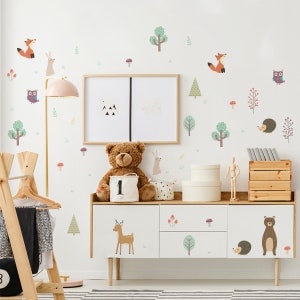 Woodland Friends Collection Wall Decal,Animal Wall Stickers for Kids Bedroom,Nursery Nature Wall Decal,Forest Wall Decals,Nursery Decor