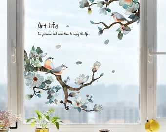 Spring Flower Window Clings,Static Cling Window Sticker,Flower and Hummingbird Window Cling,Static Cling Decal for Window Decor,Gift for Mom