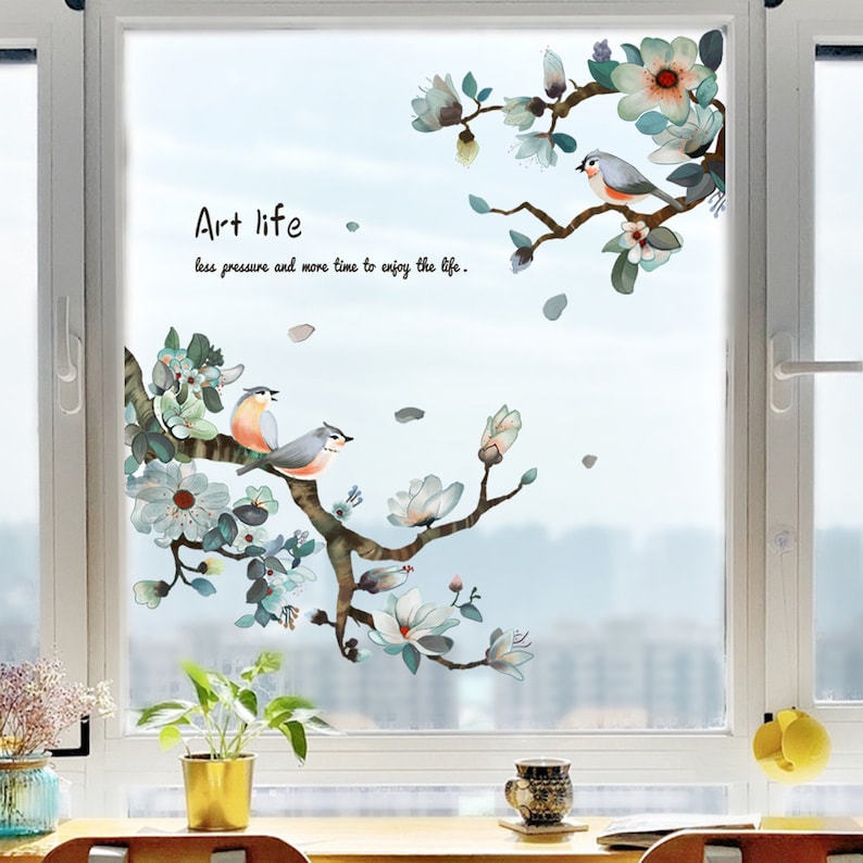 Spring Flower Window Clingsstatic Cling Window Stickerflower Etsy