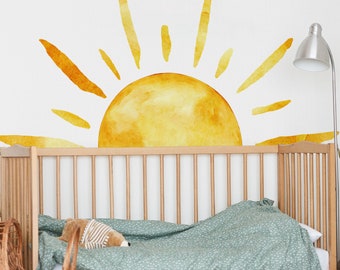 Decalcomania da muro mezzo sole per arredamento camera da letto per bambini, adesivo da parete sole nascente, decorazione da parete per asilo nido Boho, decalcomanie per camera dei bambini stacca e incolla, decorazione per la cameretta dei bambini