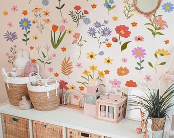 Stickers muraux fleurs sauvages printanières : déco pour chambre de bébé