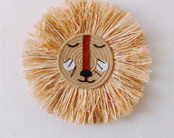 León de rafia para colgar en la pared: decoración bohemia estilo safari para habitación infantil
