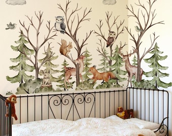 Watercolor Forest Animals Wall Decals: Nordic Nursery Decor