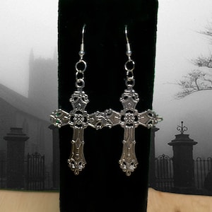 Large gothic cross dangle earrings, crosses, goth, artistic, jesus, god, Christian, religion