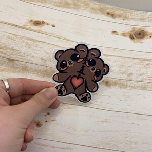 Siamese Twins Teddy Bear Sticker, Glossy, Cute, Plush, Stiches, Glossy