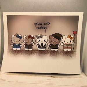 Impression d'art horreur Hello Kitty 8,5 x 11 po, décoration murale, cadeau pour elle
