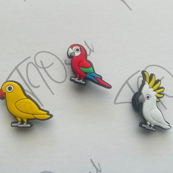 Bird shoe charm, Canary, Macaw, Cockatoo, Parrot shoe charm, clog charm, shoe decoration - see description for discount code