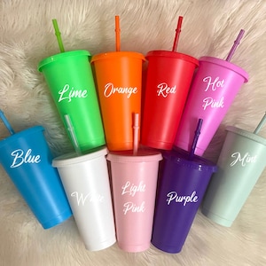 BLANK or Personalised Solid Colour Tumbler with matching Lid & straw, 24oz cold cup, Bulk - see description for discount offers