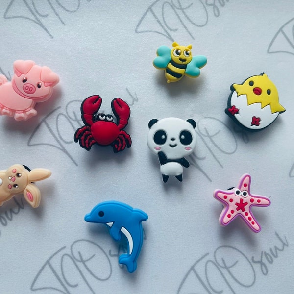 Cute animal shoe charms, Dolphin charm, Crab , Starfish, Rabbit, Pig charm, Chick charm, Bee, Panda -  see description for discount codes!!!