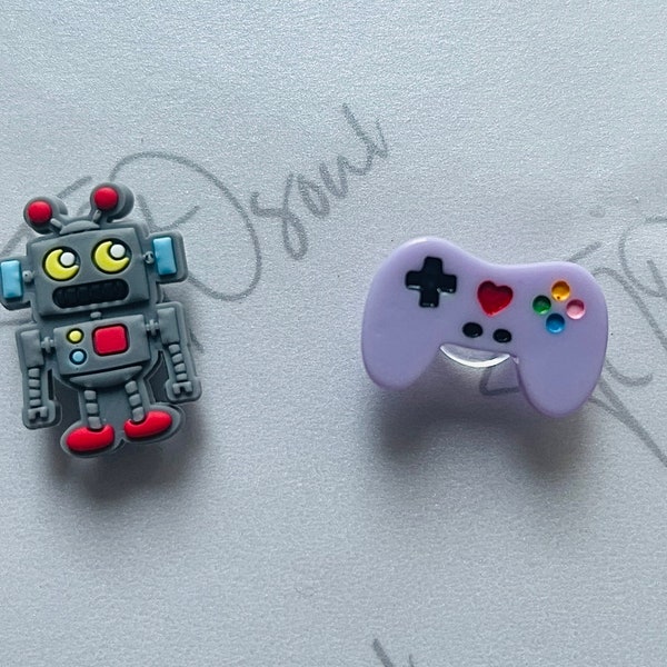 Robot shoe charm, Game controller shoe charm, Gamers charms