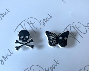 Skull and cross bone show charm, Black Butterfly shoe charm ,  see description for discount codes!!!